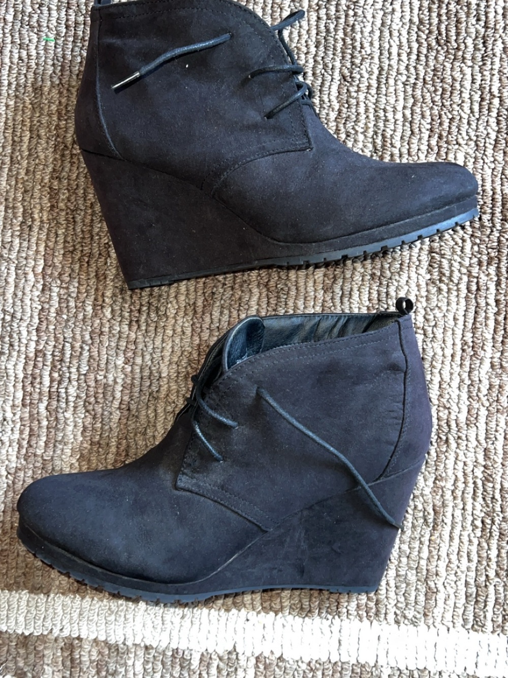 Primark Black Lace-Up Wedge Ankle Boots